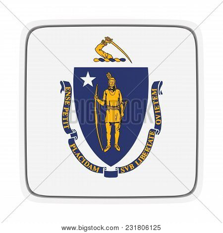 3d Rendering Of A Massachusetts State Flag Icon. Isolated On White Background.
