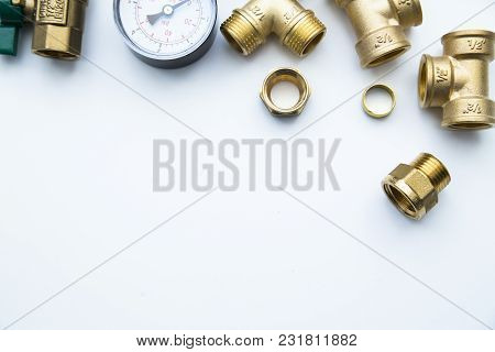 Various Plumbers Tools And Plumbing Materials Including Stainless Steel And Coper Pipe, Elbow Joint,