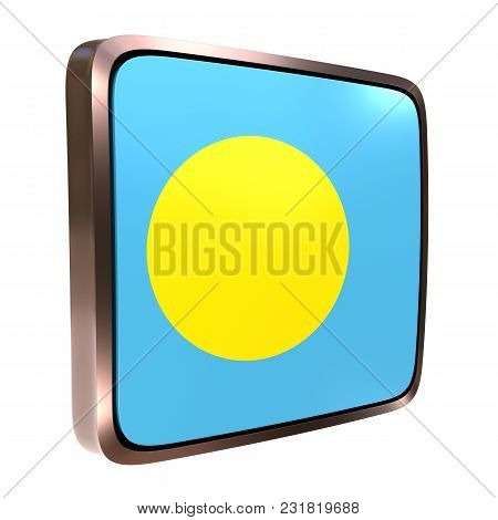 3d Rendering Of A Palau Flag Icon With A Bright Frame. Isolated On White Background.