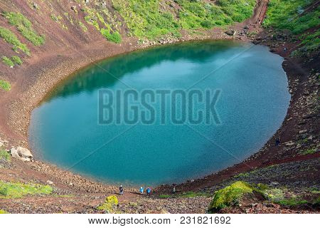 Kerið Volcanic Crater Lake Also Called Kerid Or Kerith In Southern Iceland Is Part Of The Golden Cir