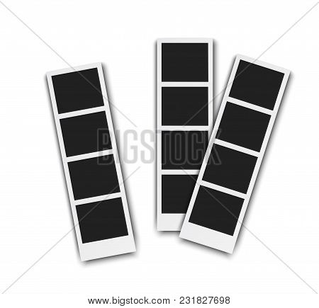 Photo Booth Pistures Isolated On White Background. Retro Photoframe With Shadow, Realistic Vector Il