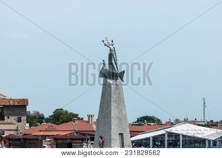 Nesebar, Bulgaria - August 21, 2017: View Of Monument To St. Nicholas. Nesebar Is An Ancient City An