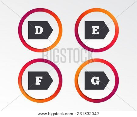 Energy Efficiency Class Icons. Energy Consumption Sign Symbols. Class D, E, F And G. Infographic Des