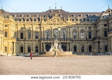 Wuerzburg , Germany - February 18 2018 : Front View Of The Royal Residence Palace In Wuerzburg.