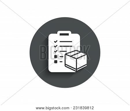 Parcel Checklist Simple Icon. Logistics Check Sign. Package Control Symbol. Circle Flat Button With 