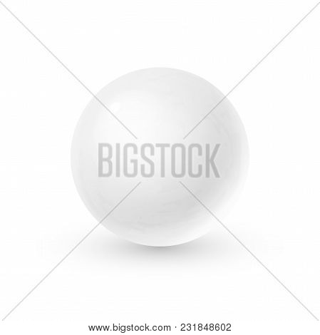 Realistic Glass Sphere With Shadows, Reflection Of Sky In Mirror Surface Of Snow-white Pearl, 3d Vec