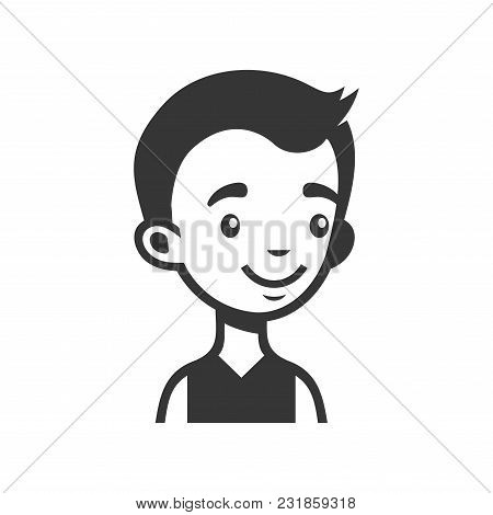 Cute Young Man Avatar. Cartoon Monochrome Userpic. Vector Illustration