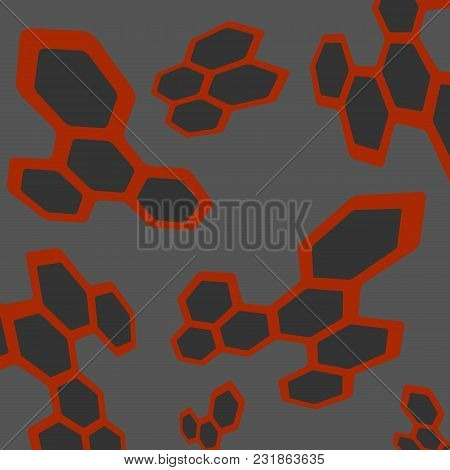 Geometric Abstraction Of A Red Honeycomb On A Gray Background , Isolated Gray Background. Vector Ill