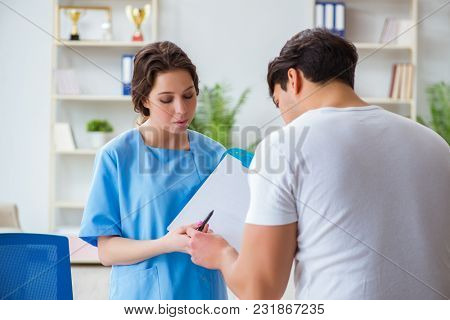 Patient visiting doctor for annual regular check-up in hospital 