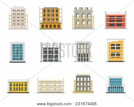 Scaffolding Construction Icons Set. Flat Illustration Of 12 Scaffolding Construction Icons For Web