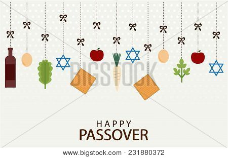 Happy Passover Greeting Card Or Background. Jewish Holiday. Vector Illustration.