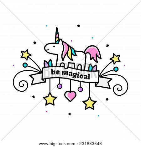Be Magical. Card. Vector Illustration Of Unicorn
