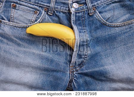 Banana Out Of Jeans Like Mens Penis.