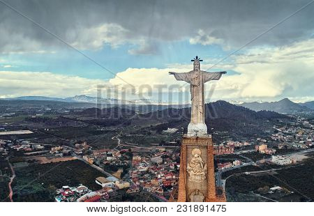 Statue Of Christ On A Top Of The Monteagudo Castle. Murcia, Spain