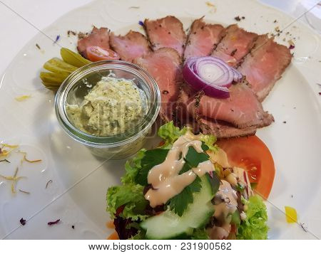 Delicious Roastbeef With Fine Remoulade Sauce And Salad