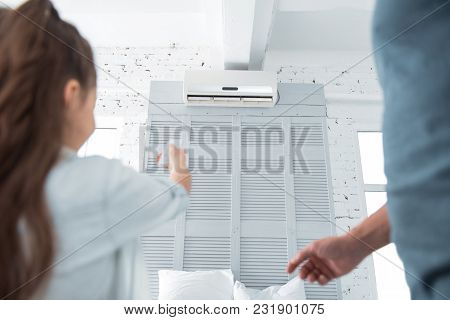 Temperature Control. Close Up Of Air Conditioner Being Used For Controlling The Temperature In The H