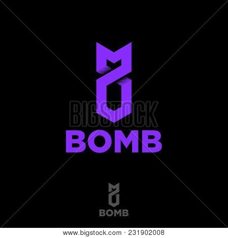 Stylized Bomb From The Tape. Origami Logo. Purple Bomb Emblem.