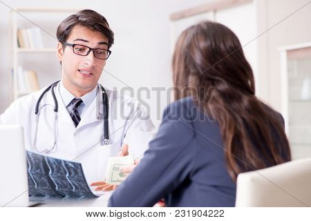 Doctor in corruption concept with being offered bribe