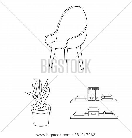 Interior Of The Workplace Outline Icons In Set Collection For Design. Office Furniture Vector Symbol
