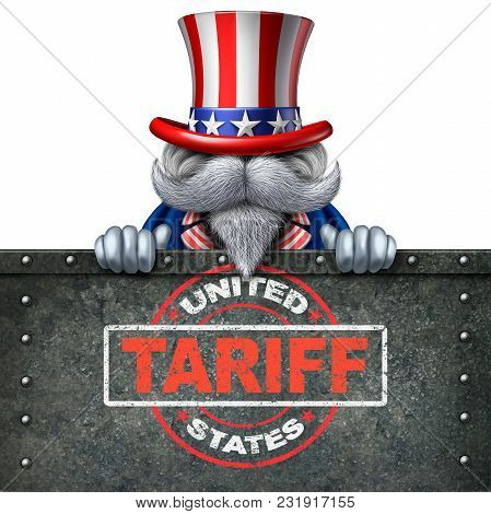 Tariffs United States For Steel And Aluminum As A Stamp On Metal Background As An Economic Trade Tax