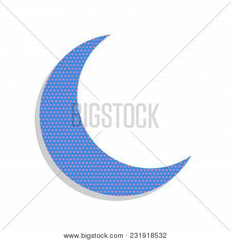 Moon Sign Illustration. Vector. Neon Blue Icon With Cyclamen Polka Dots Pattern With Light Gray Shad