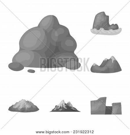 Different Mountains Monochrome Icons In Set Collection For Design.mountains And Landscape Vector Sym