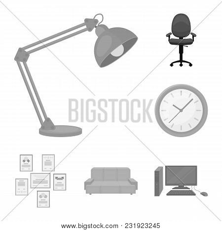 Interior Of The Workplace Monochrome Icons In Set Collection For Design. Office Furniture Vector Sym