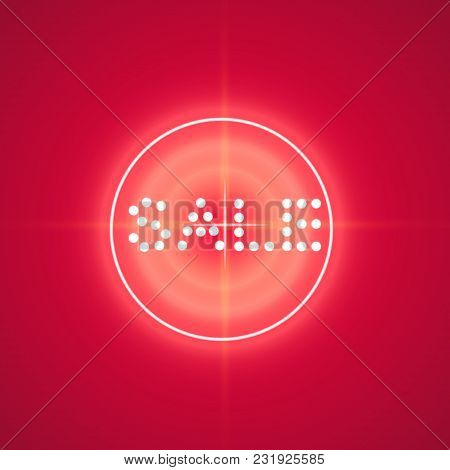 Sale Glowing Neon Sign With Target On The Red Background.