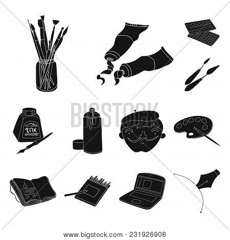 Painter And Drawing Black Icons In Set Collection For Design. Artistic Accessories Vector Symbol Sto