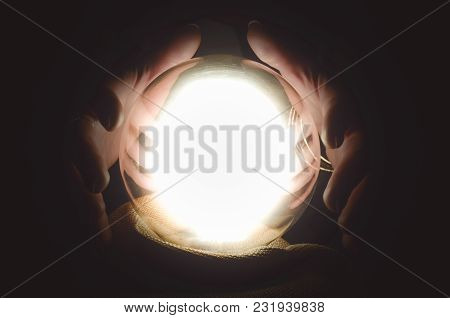 Fortune Teller Reading Future With Crystal Ball. Seance Concept.