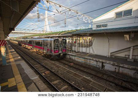 Aomori, Tohoku, Japan - October 12, 2016 - Jr Train On Platform Of Aomori Station (aomori-eki), A Ra