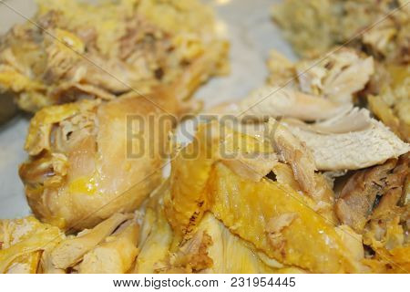 Homemade Stuffed Capon On Wooden Cutting Board