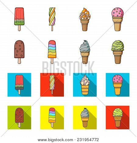 Ice Cream On A Stick, In A Waffle Cone And Other Species. Ice Cream Set Collection Icons In Cartoon,