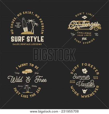 Vntage Hand Drawn Surfing Graphics And Emblems For Web Design Or Print. Surfer Logotypes. Surf Logo.