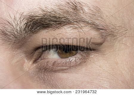 Brown Male Eye, Angry And Contemptuously Looking At You.