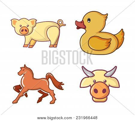 Domestic Animals Icon Set. Cartoon Set Of Domestic Animals Vector Icons For Web Design Isolated On W