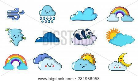 Clouds Icon Set. Cartoon Set Of Clouds Vector Icons For Web Design Isolated On White Background