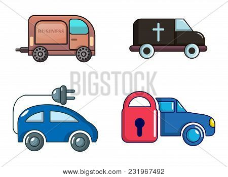 Minivan Icon Set. Cartoon Set Of Minivan Vector Icons For Web Design Isolated On White Background
