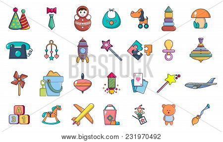 Toys Icon Set. Cartoon Set Of Toys Vector Icons For Web Design Isolated On White Background