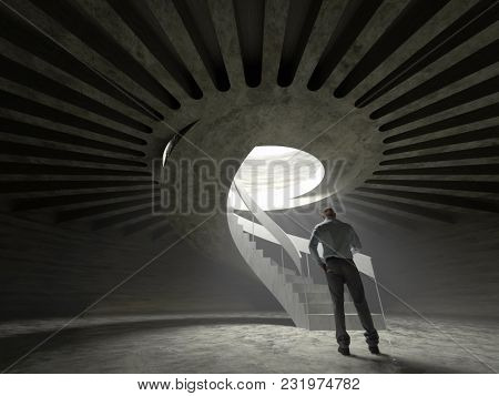 man in a shelter, 3d illustration