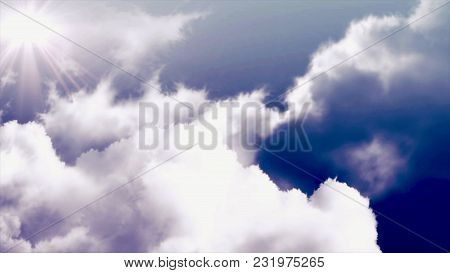 Animation Of Moving Clouds In The Sky. Flying Over The Timelapse Clouds With The Afternoon Sun. Seam