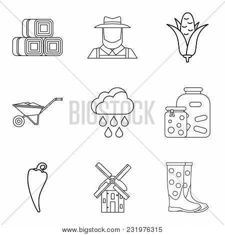 Mixed Vegetable Icons Set. Outline Set Of 9 Mixed Vegetable Vector Icons For Web Isolated On White B