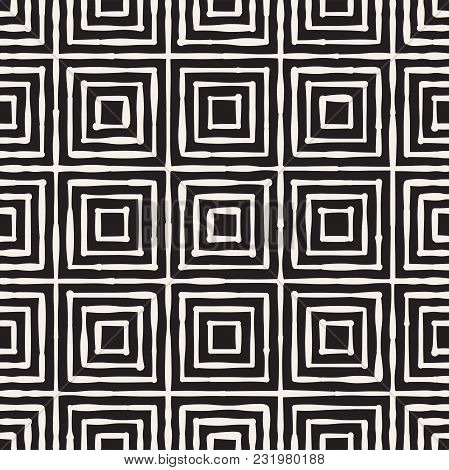 Hand Drawn Striped Seamless Pattern With Brushstrokes Tiling. Abstract Freehand Stilish Texture For 