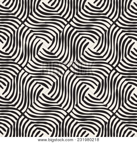 Hand Drawn Striped Seamless Pattern With Brushstrokes Tiling. Abstract Freehand Stilish Texture For 