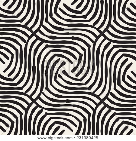 Hand Drawn Striped Seamless Pattern With Brushstrokes Tiling. Abstract Freehand Stilish Texture For 
