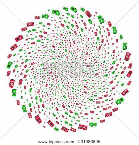 Video Card Gpu Cycle Bang. Element Cluster Done From Scatter Video Card Gpu Items. Vector Illustrati