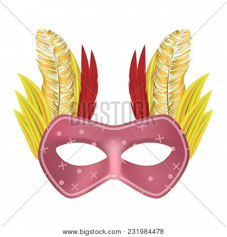 Feather Mask Mockup. Realistic Illustration Of Feather Mask Vector Mockup For Web