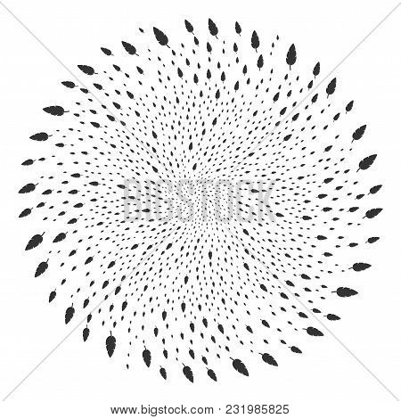 Feather Spiral Cluster. Object Twirl Created From Random Feather Symbols. Vector Illustration Style 