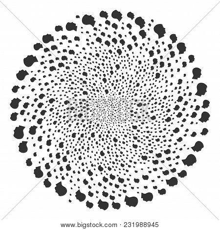 Man Head Profile Swirl Cluster. Element Cluster Created From Scattered Man Head Profile Symbols. Vec