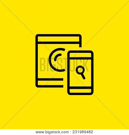 Icon Of Synchronizing Devices. Gadget, Convenience, Magnifying Glass, Washing Machine. Searching Con